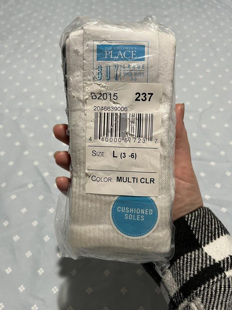 The Children's Place Boys Shoe Size 3-6 Black White & Grey Crew Socks 3-Pack NWT